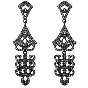 Carbon Black with Gray Crystal Art Deco Chandelier Statement Post Earrings